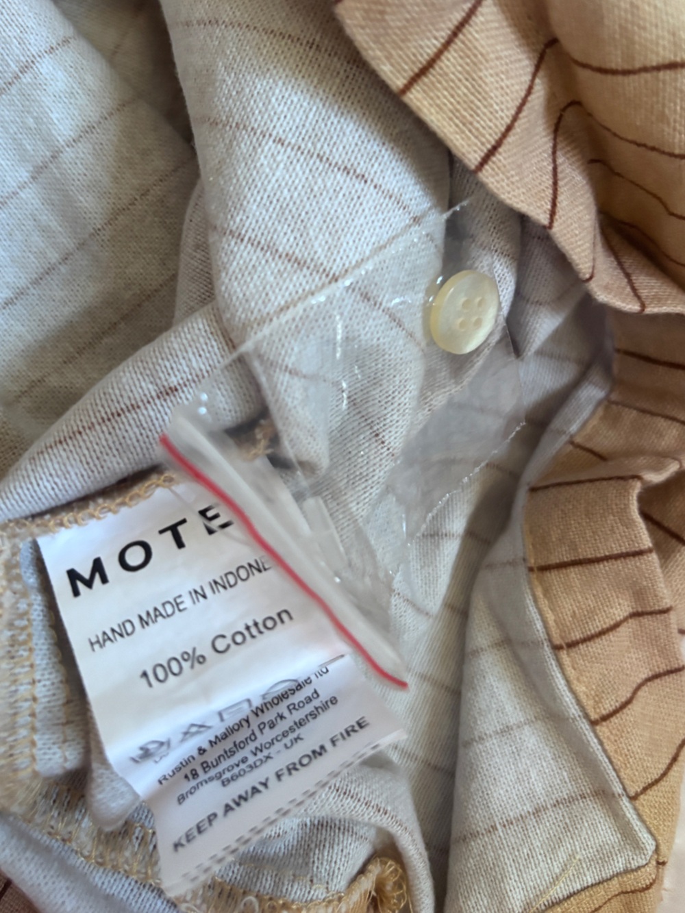 Motel Beige Pinstripe Linen Shirt Dress Mini Collared Button Front Size Small - Picture 4 of 7